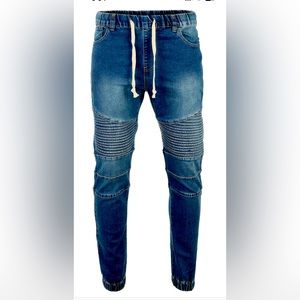 Men's Vintage Drop Crotch Hipster Stretch Moto Jogger Denim Pants